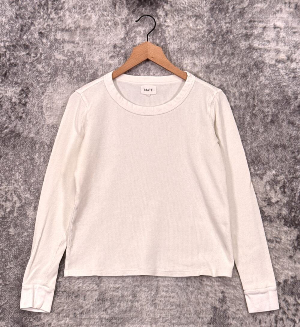 MATE The Label Top Medium Womens White Organic Cotton Long Sleeve Waffle Thermal
